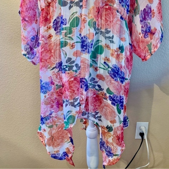 NWT Rachel Roy Wrap Robe L/XL Sheer Lightweight Flowy Boho Pink Purple Floral - Picture 3 of 15